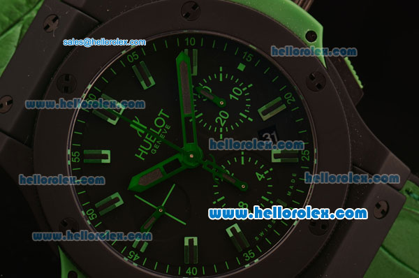 Hublot Big Bang Swiss Valjoux 7750 Automatic Ceramic Case with Black Dial and Green Markers - Click Image to Close