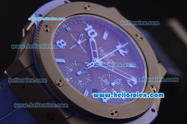 Hublot Big Bang Swiss Valjoux 7750 Automatic Ceramic Case with Black Dial and Purple Markers - Click Image to Close