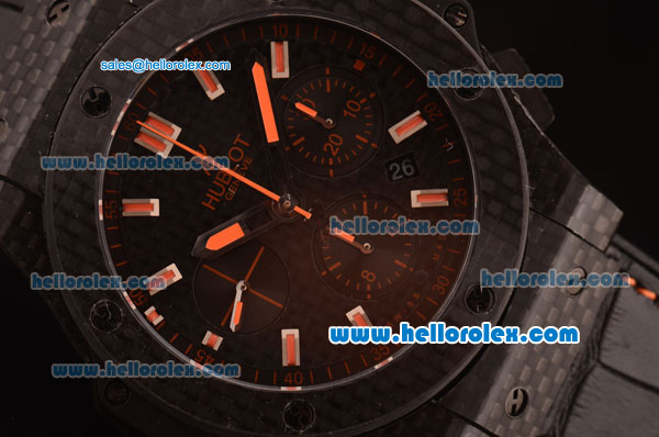 Hublot Big Bang Swiss Valjoux 7750 Automatic Carbon Fiber Case with Black Dial and Orange Markers - Click Image to Close