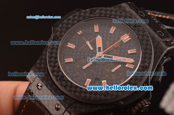 Hublot Big Bang Swiss Valjoux 7750 Automatic Carbon Fiber Case with Black Dial and Orange Markers - Click Image to Close