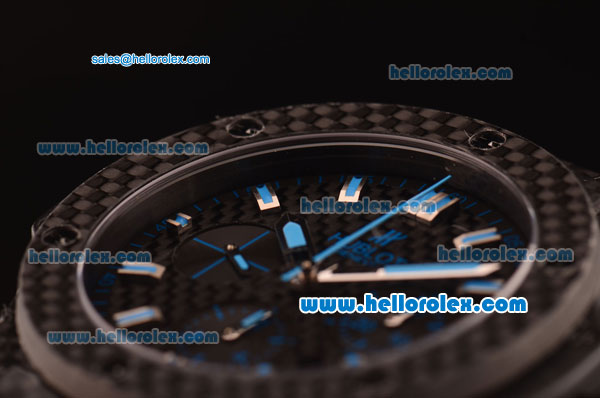 Hublot Big Bang Swiss Valjoux 7750 Automatic Carbon Fiber Case with Black Dial and Blue Markers - Click Image to Close