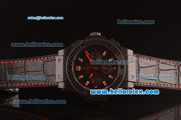 Hublot Big Bang Swiss Valjoux 7750 Automatic Carbon Fiber Case with Black Dial and Red Markers - Click Image to Close