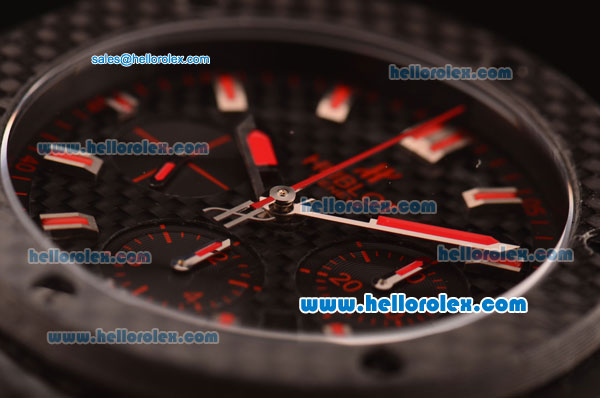 Hublot Big Bang Swiss Valjoux 7750 Automatic Carbon Fiber Case with Black Dial and Red Markers - Click Image to Close