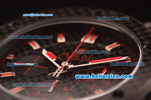 Hublot Big Bang Swiss Valjoux 7750 Automatic Carbon Fiber Case with Black Dial and Red Markers - Click Image to Close