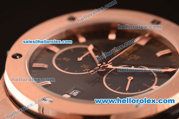 Hublot Classic Fusion Chronograph Quartz Rose Gold Case with Black Dial and Black Leather Strap - Click Image to Close