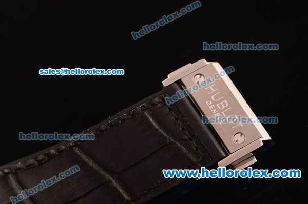 Hublot Classic Fusion Chronograph Quartz Steel Case with Black Carbon Fiber Dial and Black Leather Strap - Click Image to Close