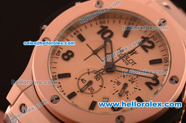 Hublot Big Bang Chronograph Miyota Quartz Movement Full Rose Gold with Rose Gold Dial and Black Numeral/Stick Markers - Click Image to Close