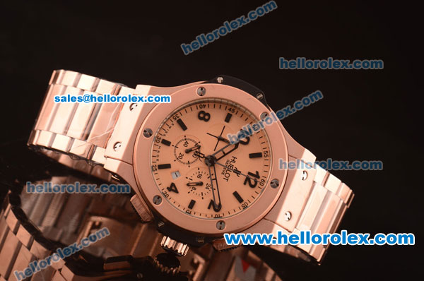 Hublot Big Bang Chronograph Miyota Quartz Movement Full Rose Gold with Rose Gold Dial and Black Numeral/Stick Markers - Click Image to Close