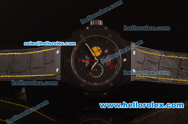 Hublot Limited Edition Chronograph Miyota Quartz PVD Case with Black Dial and Black Leather Strap-7750 Coating - Click Image to Close