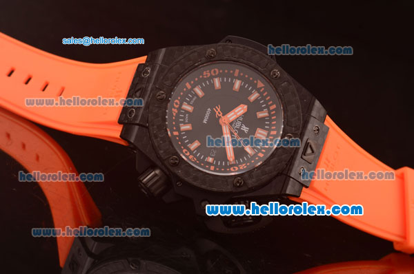 Hublot King Power Swiss ETA 2836 Automatic Carbon Fiber Case with Black Dial and Orange Rubber Strap - Click Image to Close