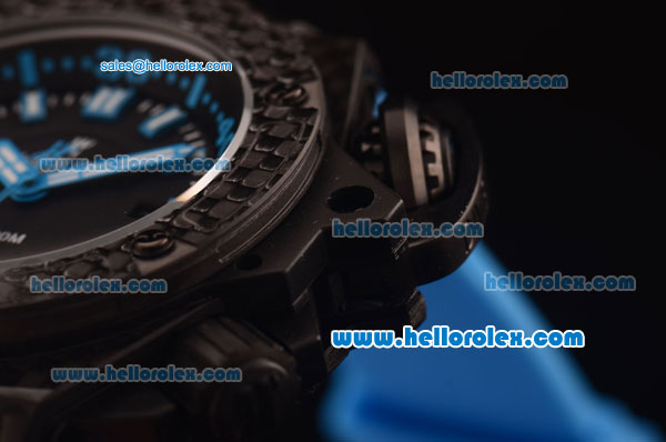 Hublot King Power Swiss ETA 2836 Automatic Carbon Fiber Case with Black Dial and Blue Rubber Strap - Click Image to Close