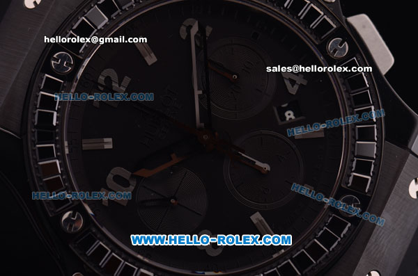 Hublot Big Bang Swiss Valjoux 7750 Automatic Ceramic Case with Baguette Diamond Bezel and Black Dial - Click Image to Close