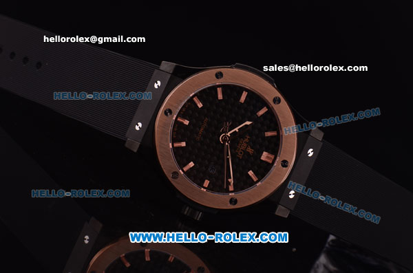 Hublot Classic Fusion Automatic PVD Case with Rose Gold Bezel and Black Carbon Fibre Dial-ETA Coating - Click Image to Close