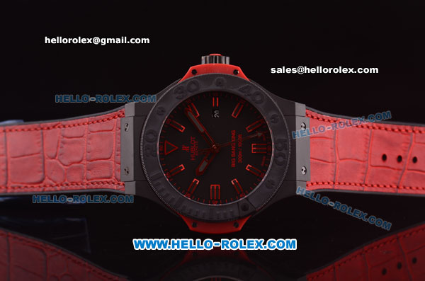 Hublot Big Bang King Swiss Valjoux 7750 Automatic Ceramic Case with Black Dial and Red Rubber Strap - Click Image to Close