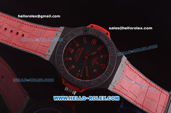 Hublot Big Bang King Swiss Valjoux 7750 Automatic Ceramic Case with Black Dial and Red Rubber Strap - Click Image to Close