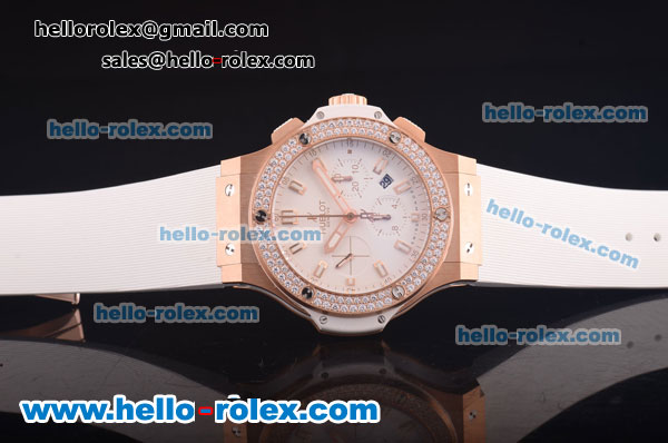 Hublot Big Bang Diamond Bezel Hub4100 Rose Gold Case with White Dial and White Rubber Strap-1:1 Original - Click Image to Close