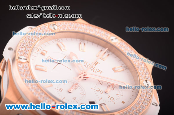 Hublot Big Bang Diamond Bezel Hub4100 Rose Gold Case with White Dial and White Rubber Strap-1:1 Original - Click Image to Close