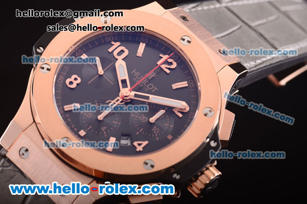 Hublot Big Bang Swiss Valjoux 7750 Automatic Rose Gold Case with Black Dial and Black Rubber Strap - Click Image to Close