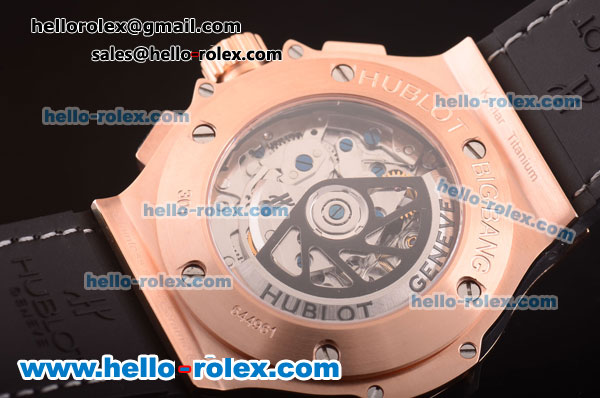 Hublot Big Bang Swiss Valjoux 7750 Automatic Rose Gold Case with Black Dial and Black Rubber Strap - Click Image to Close