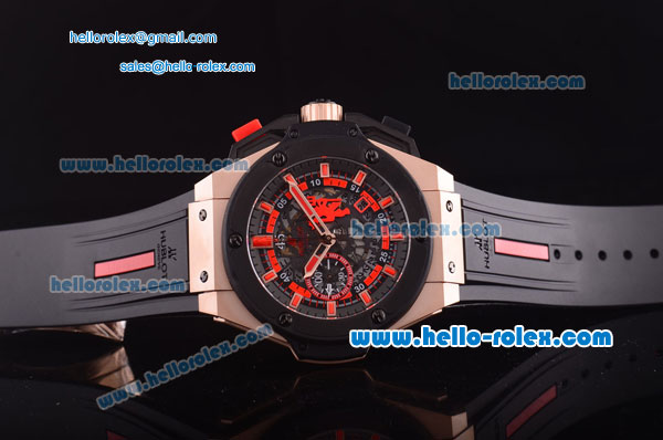 Hublot Big Bang Manchester United Swiss Valjoux 7750 Automatic Rose Gold Case with PVD Bezel and Skeleton Dial-Black Rubber Strap - Click Image to Close