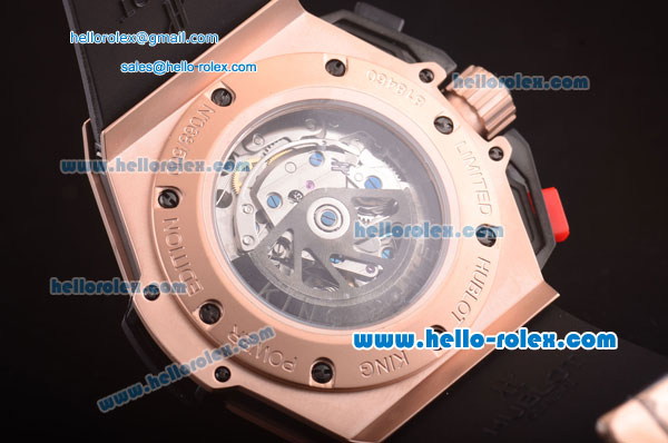 Hublot Big Bang Manchester United Swiss Valjoux 7750 Automatic Rose Gold Case with Skeleton Dial and Black Rubber Strap-Green Markers - Click Image to Close