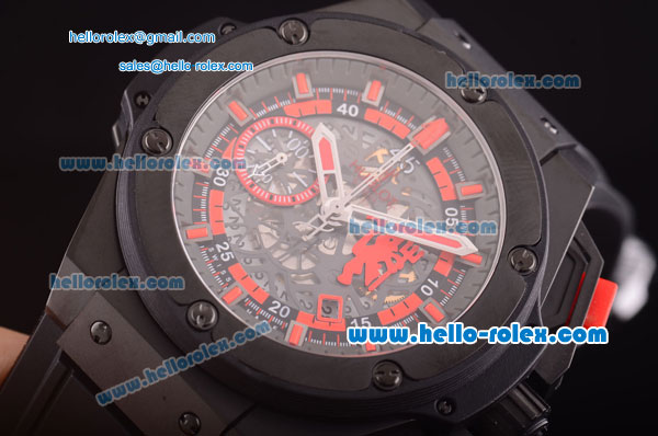 Hublot Big Bang Manchester United Swiss Valjoux 7750 Automatic Full PVD Case with Skeleton Dial and Black Rubber Strap - Click Image to Close
