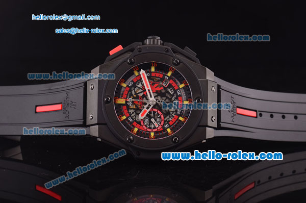 Hublot Big Bang Manchester United Swiss Valjoux 7750 Automatic Full PVD Case with Skeleton Dial and Black Rubber Strap-Yellow Markers - Click Image to Close