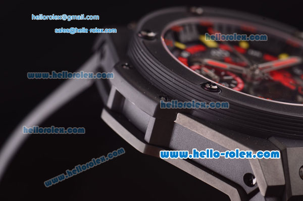 Hublot Big Bang Manchester United Swiss Valjoux 7750 Automatic Full PVD Case with Skeleton Dial and Black Rubber Strap-Yellow Markers - Click Image to Close
