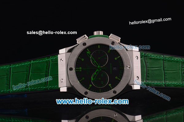 Hublot Classic Fusion Chronograph Miyota OS20 Quartz Steel Case with Black Dial and Green Rubber Strap - Click Image to Close