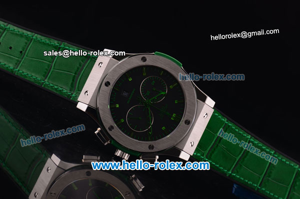 Hublot Classic Fusion Chronograph Miyota OS20 Quartz Steel Case with Black Dial and Green Rubber Strap - Click Image to Close