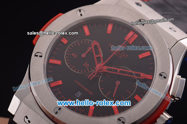 Hublot Classic Fusion Chronograph Miyota OS20 Quartz Steel Case with Black Dial and Black Rubber Strap-Red Markers - Click Image to Close