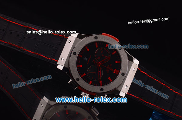Hublot Classic Fusion Chronograph Miyota OS20 Quartz Steel Case with Black Dial and Black Rubber Strap-Red Markers - Click Image to Close