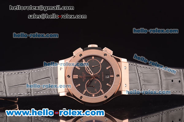 Hublot Classic Fusion Chronograph Swiss Valjoux 7750 Automatic Rose Gold Case with Black Dial and Black Rubber Strap - Click Image to Close