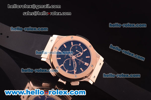 Hublot Classic Fusion Chronograph Swiss Valjoux 7750 Automatic Rose Gold Case with Black Dial and Black Rubber Strap-Rose Gold Markers - Click Image to Close