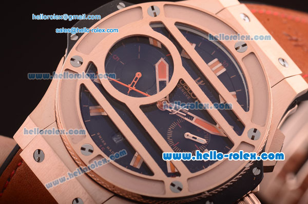 Hublot King Power Limited Automatic Rose Gold Case with Black Dial and Brown Rubber Strap - Click Image to Close