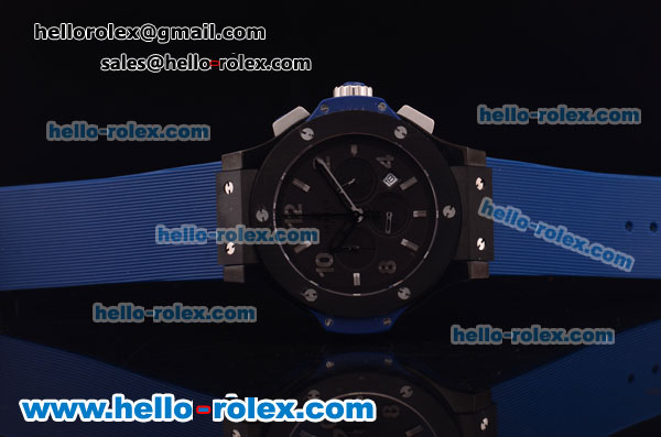 Hublot Big Bang Chronograph Quartz Movement PVD Case with Black Dial and Blue Rubber Strap - Click Image to Close