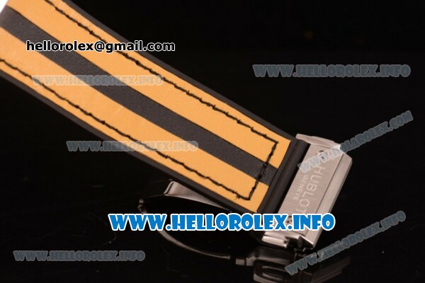 Hublot MP-06 Senna Champion 88 Chrono Miyota Quartz Steel Case with Skeleton Dial and Yellow/Black Leather Strap - Click Image to Close