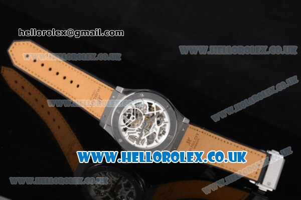 Hublot Classic Fusion Skeleton Asia Automatic Steel Case with Skeleton Dial and Brown Leather Strap - Click Image to Close