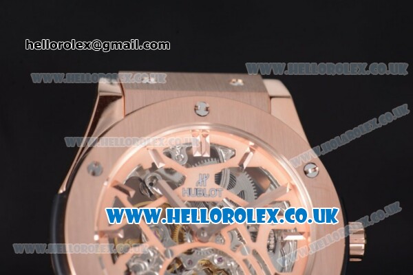 Hublot Classic Fusion Skeleton Asia Automatic Rose Gold Case with Skeleton Dial and Brown Rubber Strap - Click Image to Close