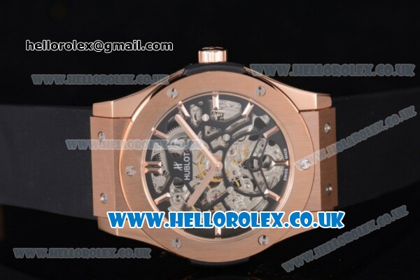 Hublot Classic Fusion Skeleton Asia Automatic Rose Gold Case with Skeleton Dial and Black Rubber Strap - Click Image to Close