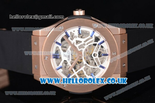 Hublot Classic Fusion Skeleton Asia Automatic Rose Gold Case with Skeleton Dial and Black Rubber Strap - Click Image to Close