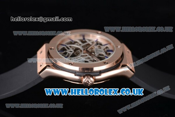 Hublot Classic Fusion Skeleton Asia Automatic Rose Gold Case with Skeleton Dial and Black Rubber Strap - Click Image to Close