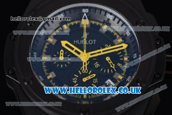 Hublot King Power Chrono Japanese Miyota OS20 Quartz PVD Case with Black Dial and Yellow Leather Strap - Click Image to Close