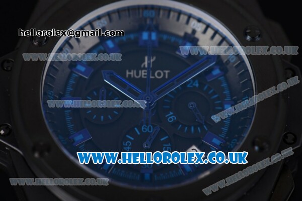 Hublot King Power Chrono Japanese Miyota OS20 Quartz PVD Case with Black Dial and Blue Leather Strap - Click Image to Close