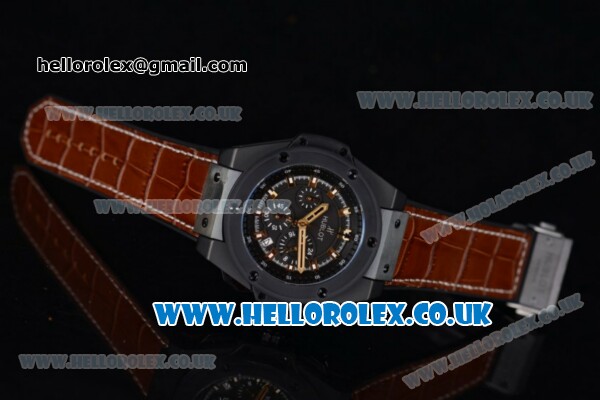 Hublot King Power Chrono Japanese Miyota OS20 Quartz PVD Case with Black Dial and Brown Leather Strap - Click Image to Close