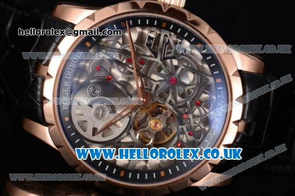 Roger Dubuis Excalibur Asia ST16 Automatic Rose Gold Case with Skeleton Dial and Black Leather Strap - Click Image to Close