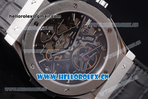Hublot Classic Fusion Tourbillon Asia 3836 Automatic Steel Case with Skeleton Dial and Grey Leather Strap - Click Image to Close