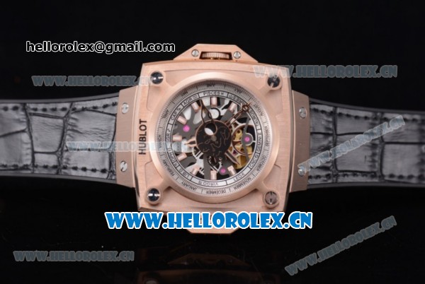 Hublot Masterpiece MP 08 Antikythera Sunmoon Asia 2813 Automatic Rose Gold Case Skeleton Dial Stick Markers and Grey Leather Strap - Click Image to Close