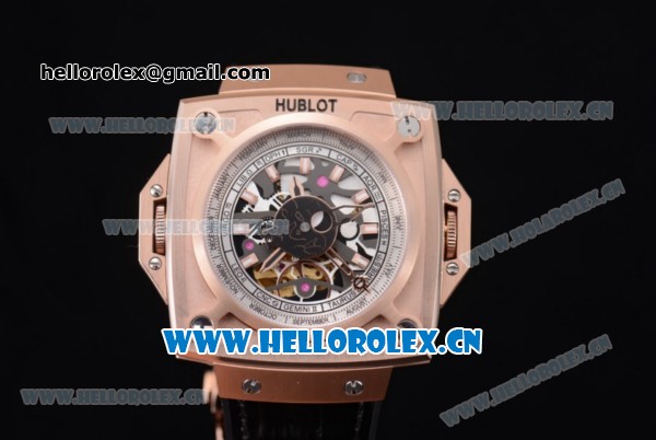 Hublot Masterpiece MP 08 Antikythera Sunmoon Asia 2813 Automatic Rose Gold Case Skeleton Dial Stick Markers and Grey Leather Strap - Click Image to Close