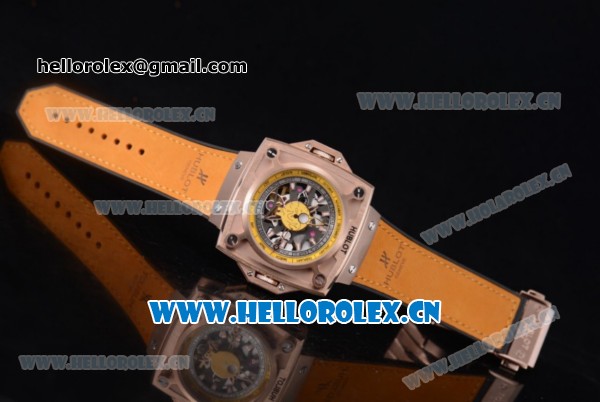 Hublot Masterpiece MP 08 Antikythera Sunmoon Asia 2813 Automatic Rose Gold Case Skeleton Dial Stick Markers and Yellow Leather Strap - Click Image to Close